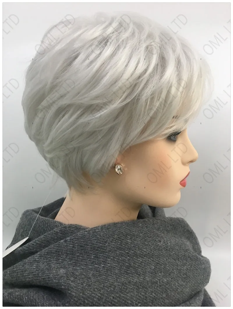"Winnie" Short  Natural Silver/Grey Hair with Bang