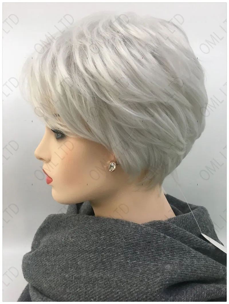 "Winnie" Short  Natural Silver/Grey Hair with Bang