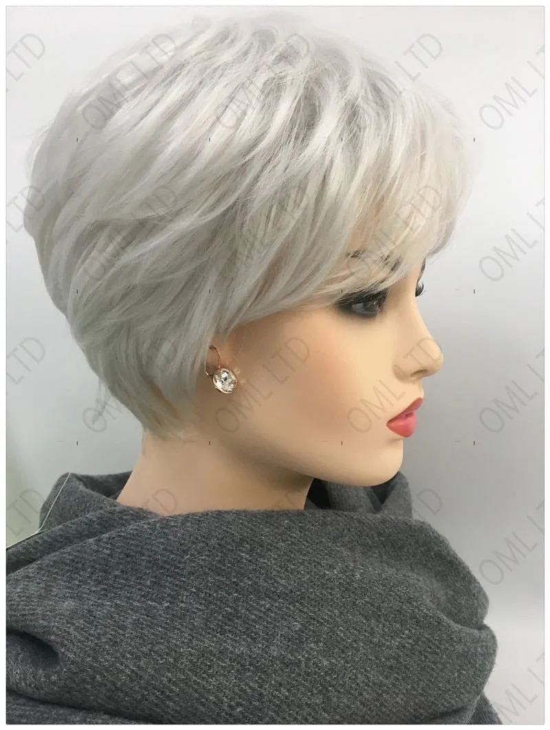 "Winnie" Short  Natural Silver/Grey Hair with Bang