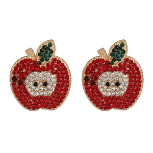 Red & White Cubic Zirconia Apple Stud Earrings