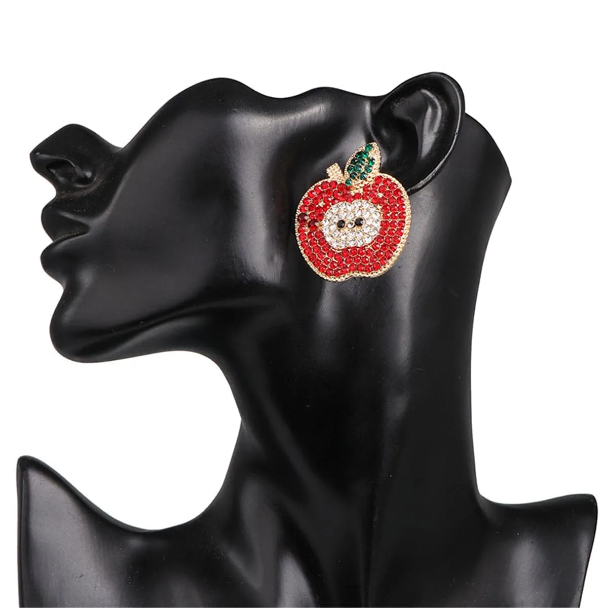 Red & White Cubic Zirconia Apple Stud Earrings