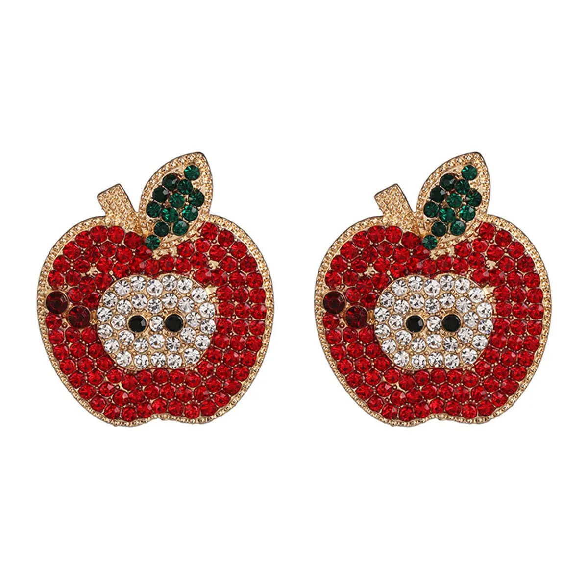 Red & White Cubic Zirconia Apple Stud Earrings