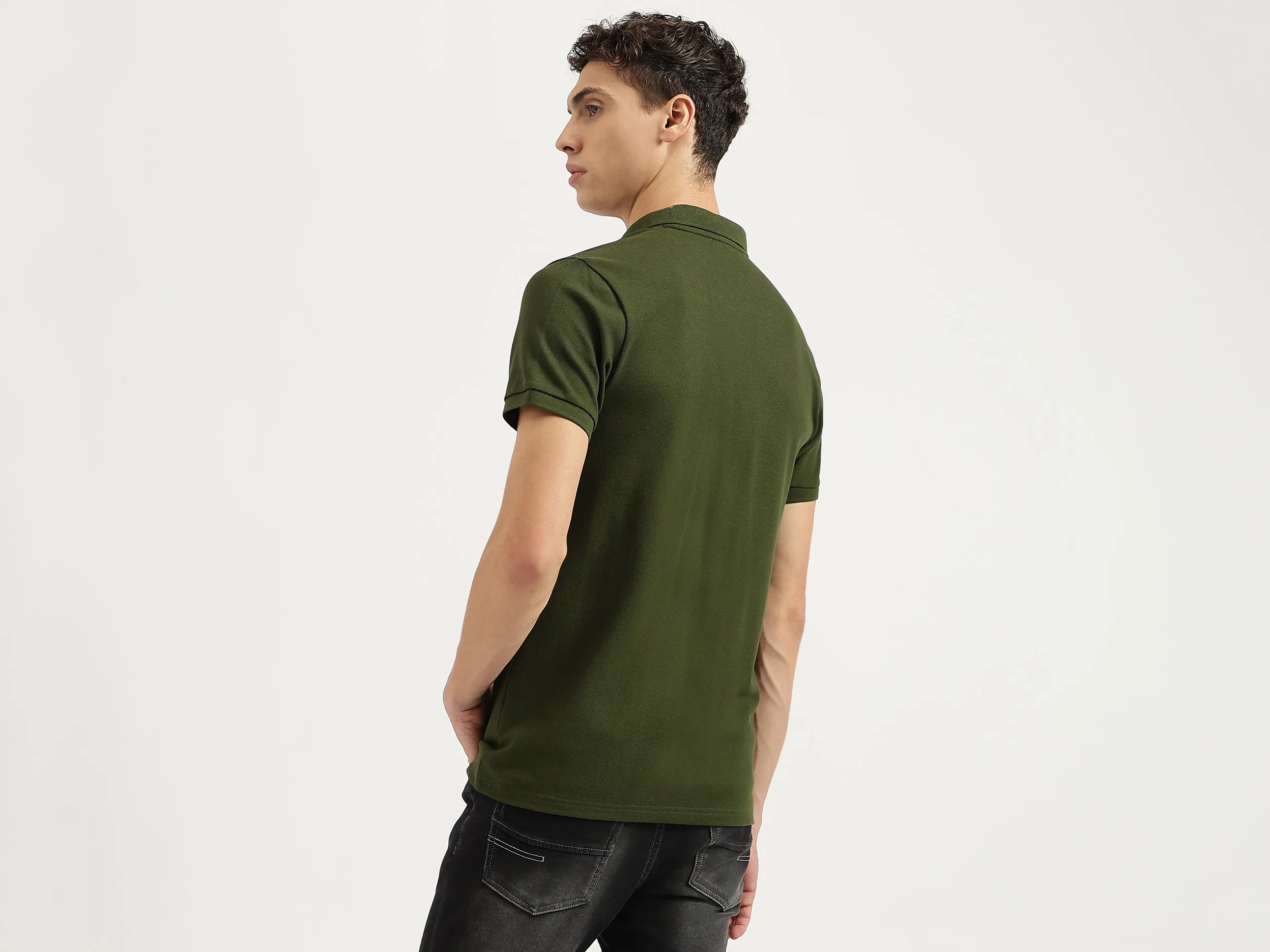 Regular Fit Polo Neck Solid Tshirt