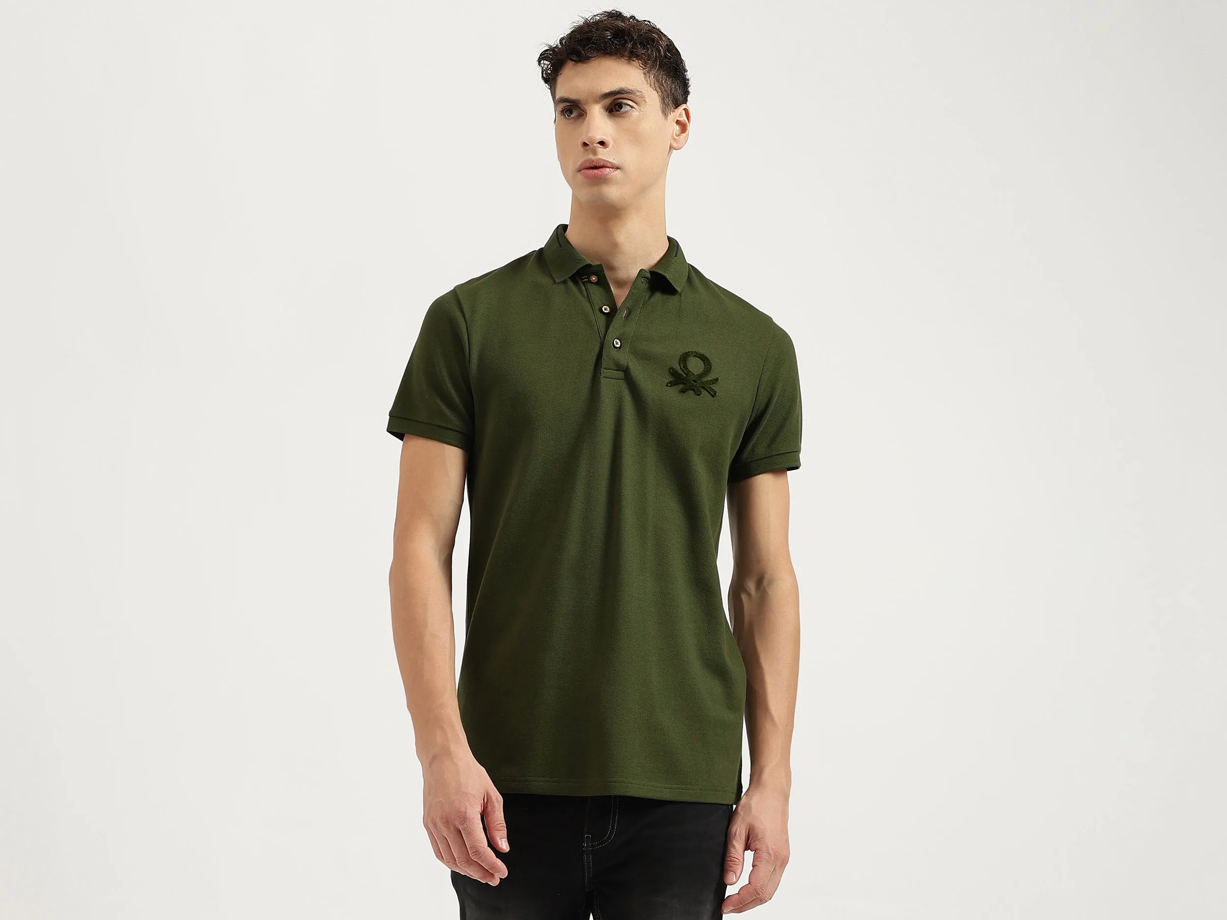 Regular Fit Polo Neck Solid Tshirt