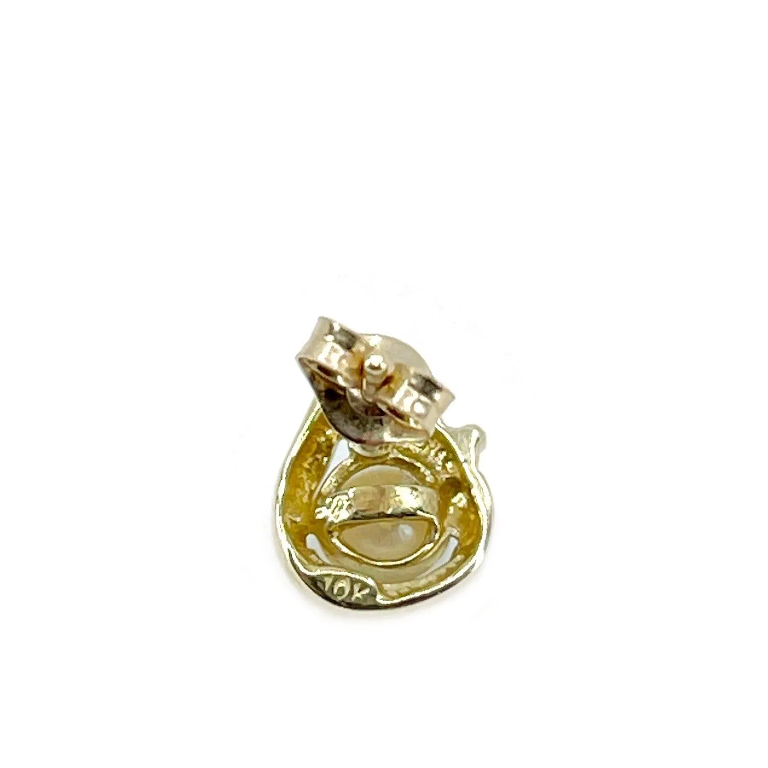 Retro Akoya Saltwater Cultured Pearl Diamond Pierced Earrings- 10K Yellow Gold