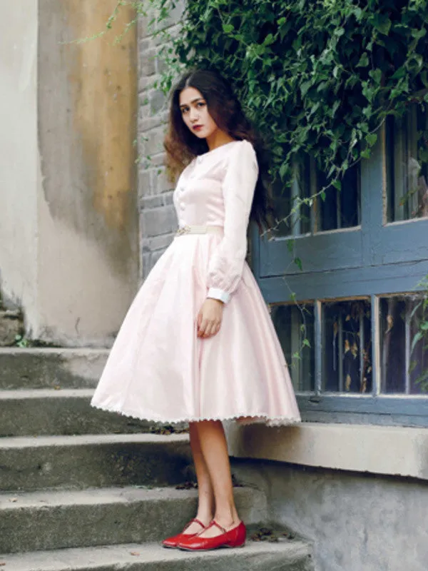 retro buttons swing satin dress