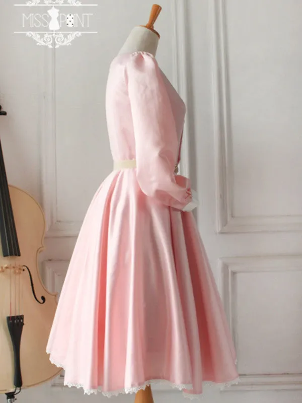 retro buttons swing satin dress