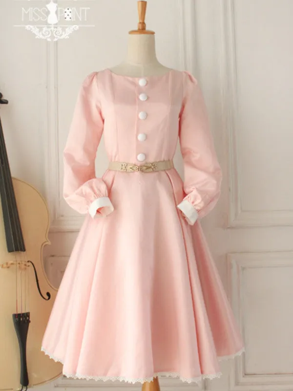 retro buttons swing satin dress