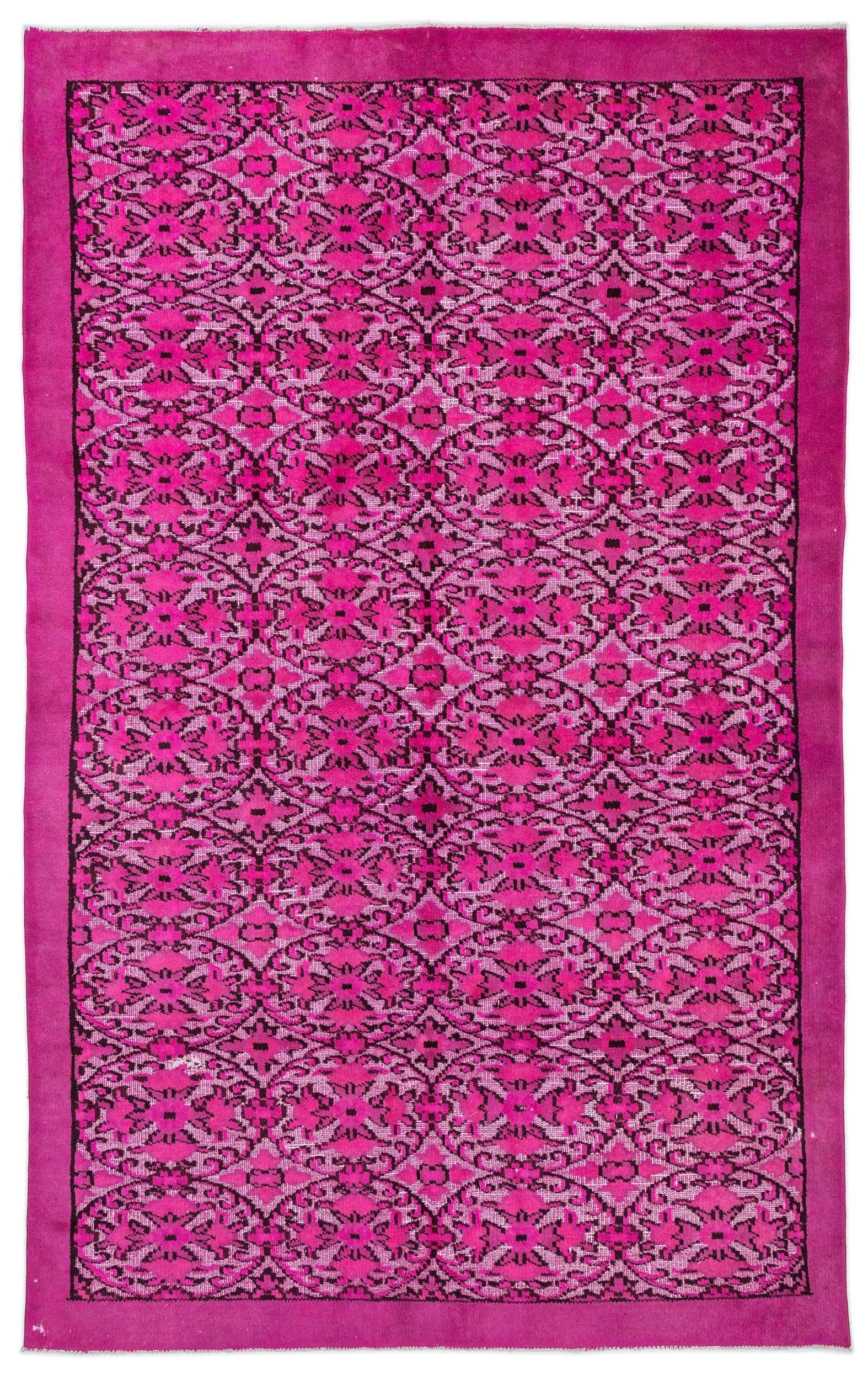 Retro Design Fuchsia Over Dyed Carved Rug 6'2'' x 9'8'' ft 189 x 295 cm