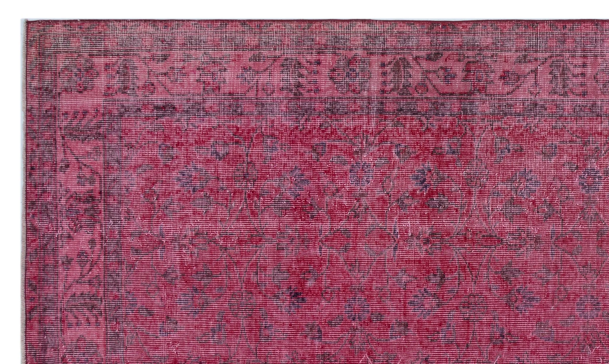 Retro Design Fuchsia Over Dyed Vintage Rug 5'7'' x 9'7'' ft 170 x 291 cm