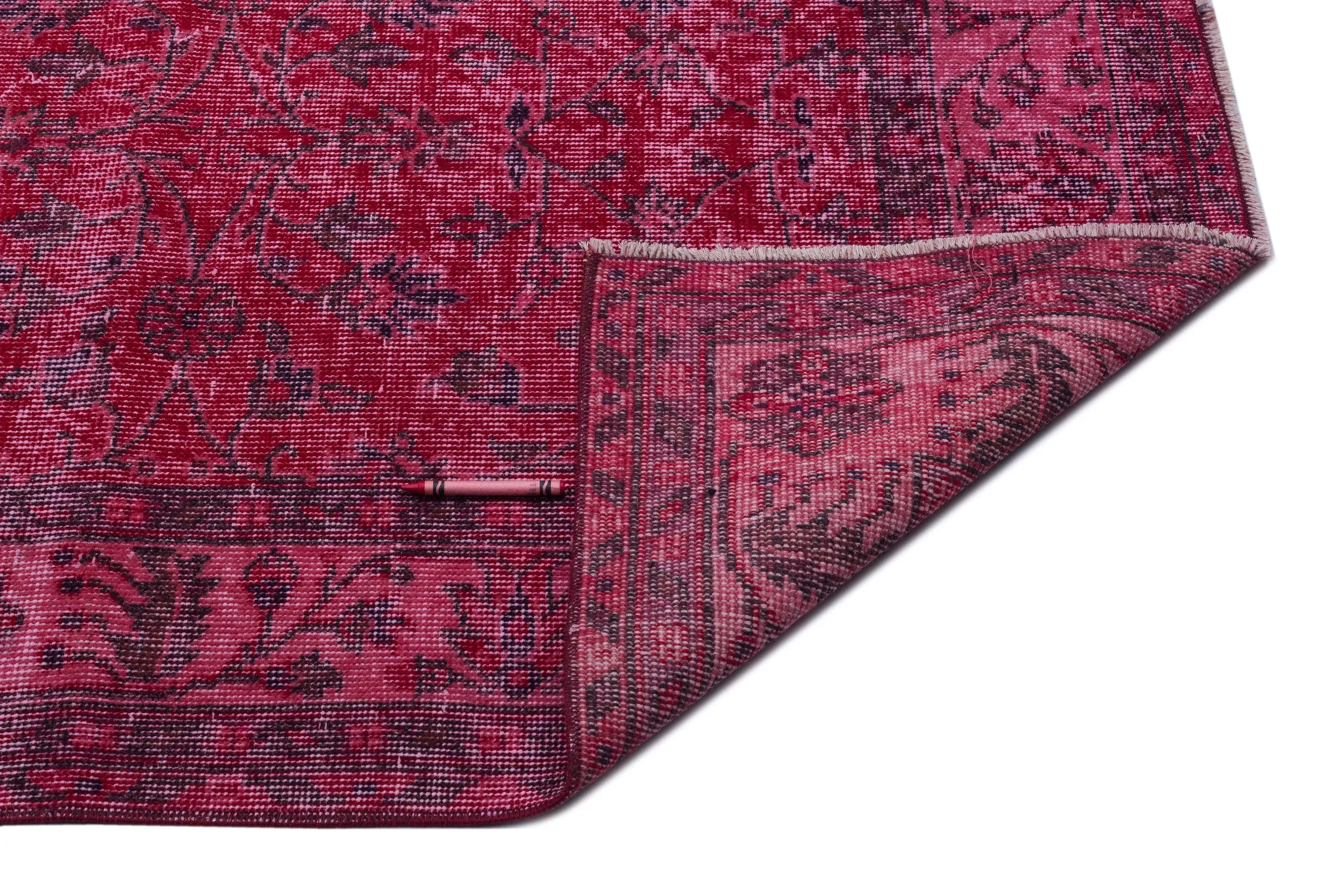 Retro Design Fuchsia Over Dyed Vintage Rug 5'7'' x 9'7'' ft 170 x 291 cm
