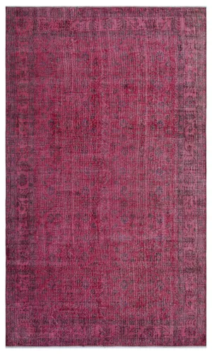 Retro Design Fuchsia Over Dyed Vintage Rug 5'7'' x 9'7'' ft 170 x 291 cm