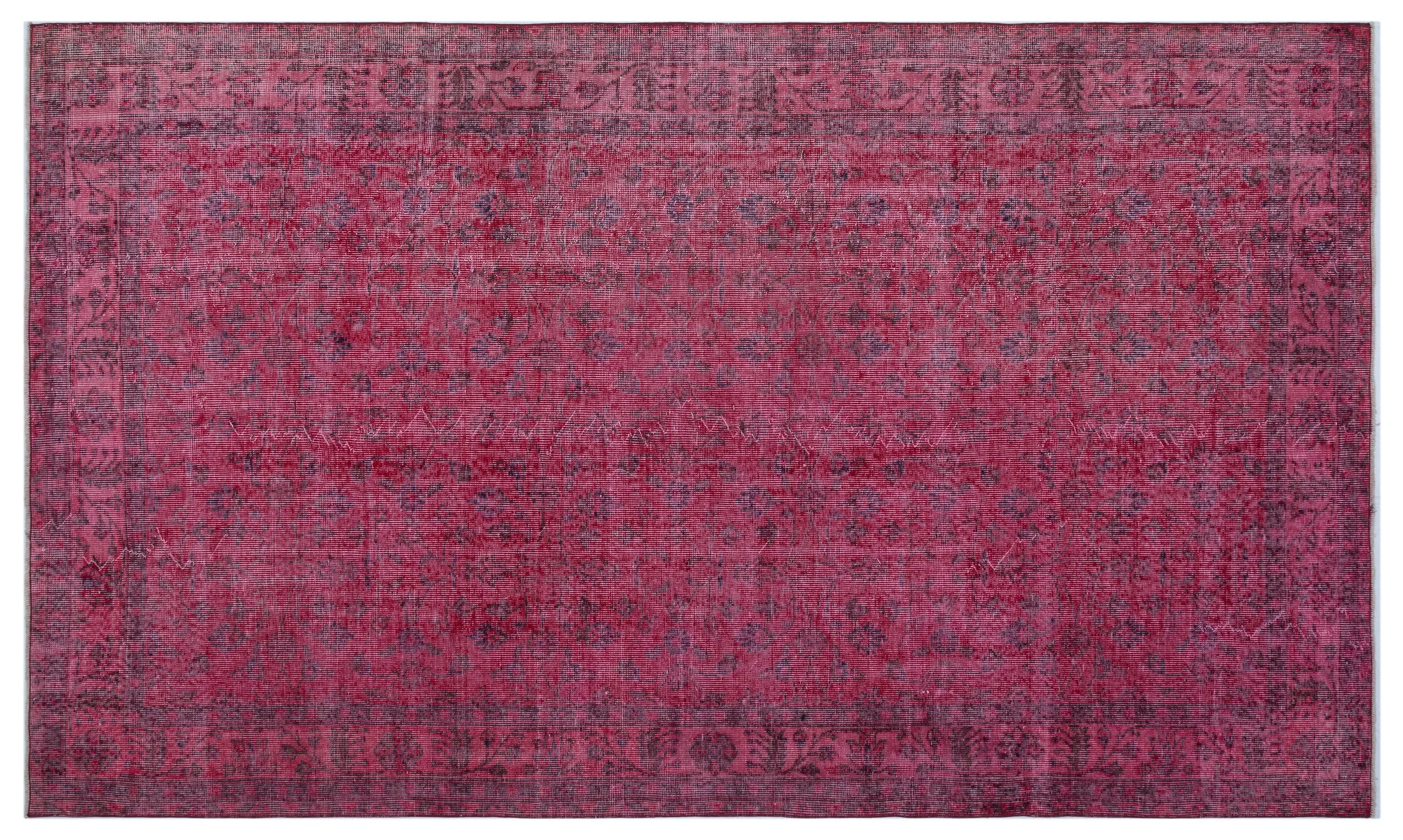 Retro Design Fuchsia Over Dyed Vintage Rug 5'7'' x 9'7'' ft 170 x 291 cm