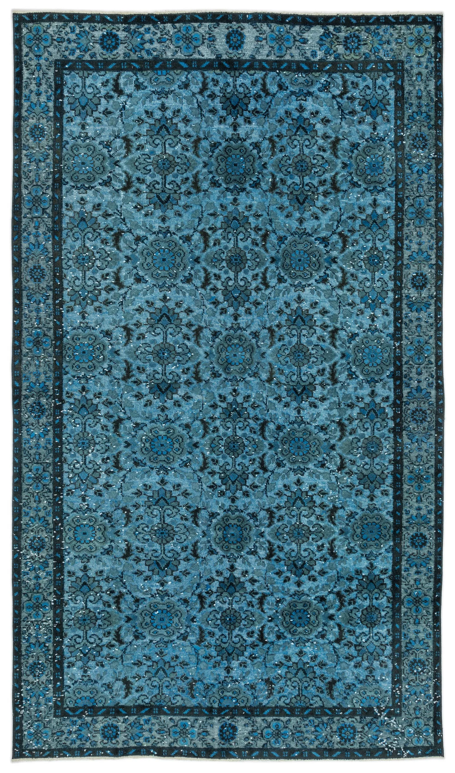 Retro Design Stone Blue Over Dyed Carved Rug 5'6'' x 9'7'' ft 168 x 292 cm