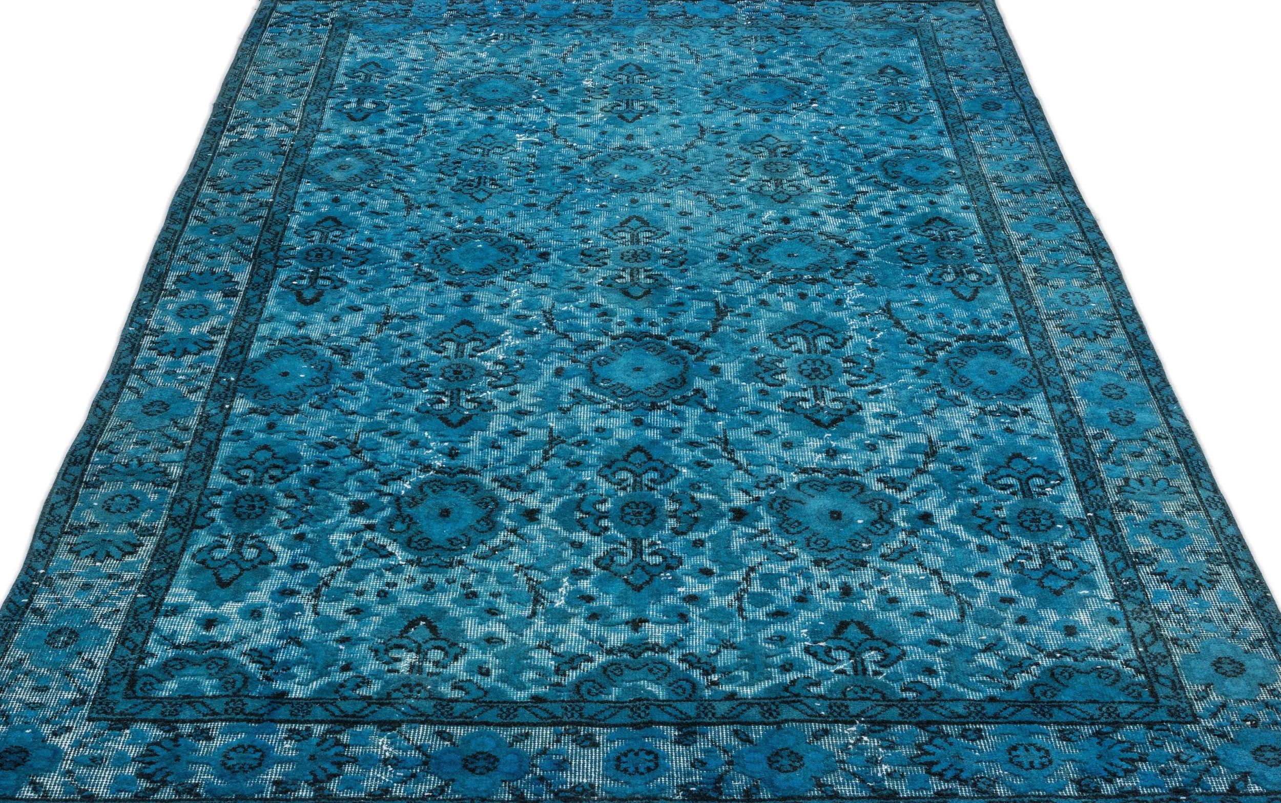 Retro Design Turquoise Over Dyed Carved Rug 5'3'' x 8'6'' ft 160 x 259 cm