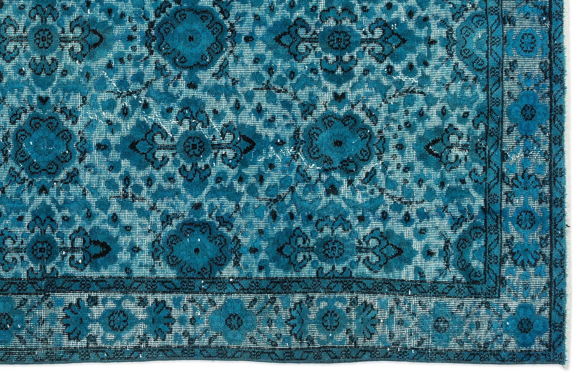 Retro Design Turquoise Over Dyed Carved Rug 5'3'' x 8'6'' ft 160 x 259 cm