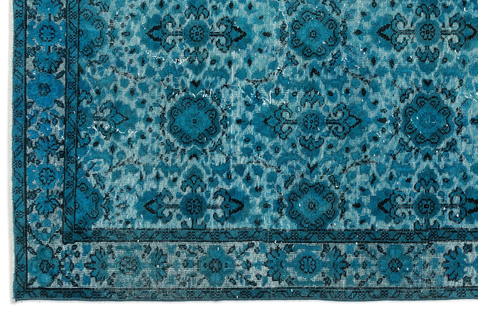 Retro Design Turquoise Over Dyed Carved Rug 5'3'' x 8'6'' ft 160 x 259 cm