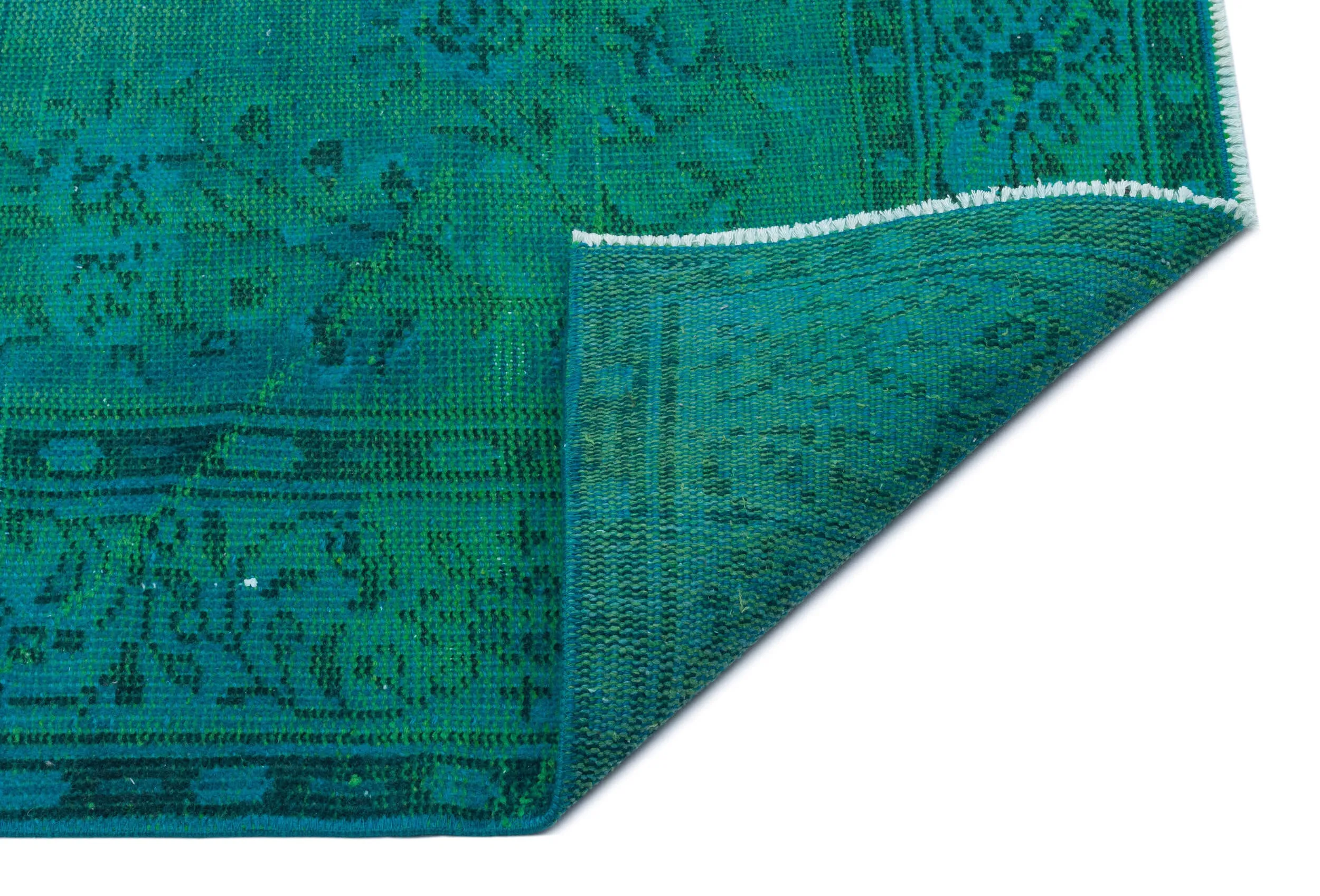 Retro Design Turquoise Over Dyed Vintage Rug 4'11'' x 8'10'' ft 150 x 268 cm