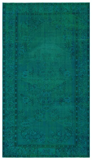 Retro Design Turquoise Over Dyed Vintage Rug 4'11'' x 8'10'' ft 150 x 268 cm