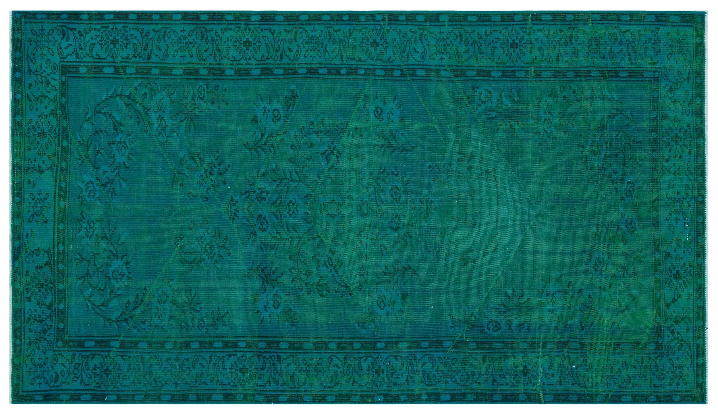 Retro Design Turquoise Over Dyed Vintage Rug 4'11'' x 8'10'' ft 150 x 268 cm