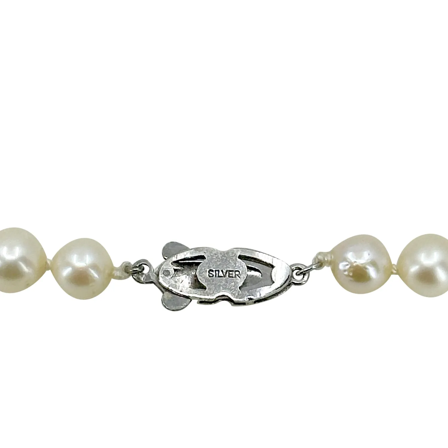 Retro Modernist Vintage Japanese Saltwater Akoya Cultured Pearl Choker Necklace - Sterling Silver 15.50 Inch