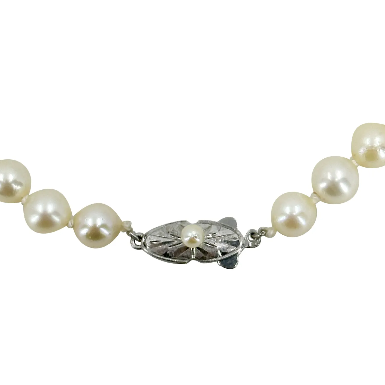 Retro Modernist Vintage Japanese Saltwater Akoya Cultured Pearl Choker Necklace - Sterling Silver 15.50 Inch
