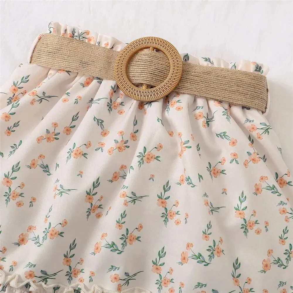 Retro Off-Shoulder Top Flowers Skirt