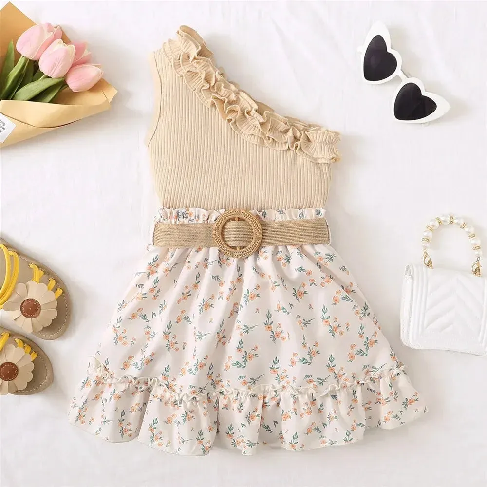 Retro Off-Shoulder Top Flowers Skirt