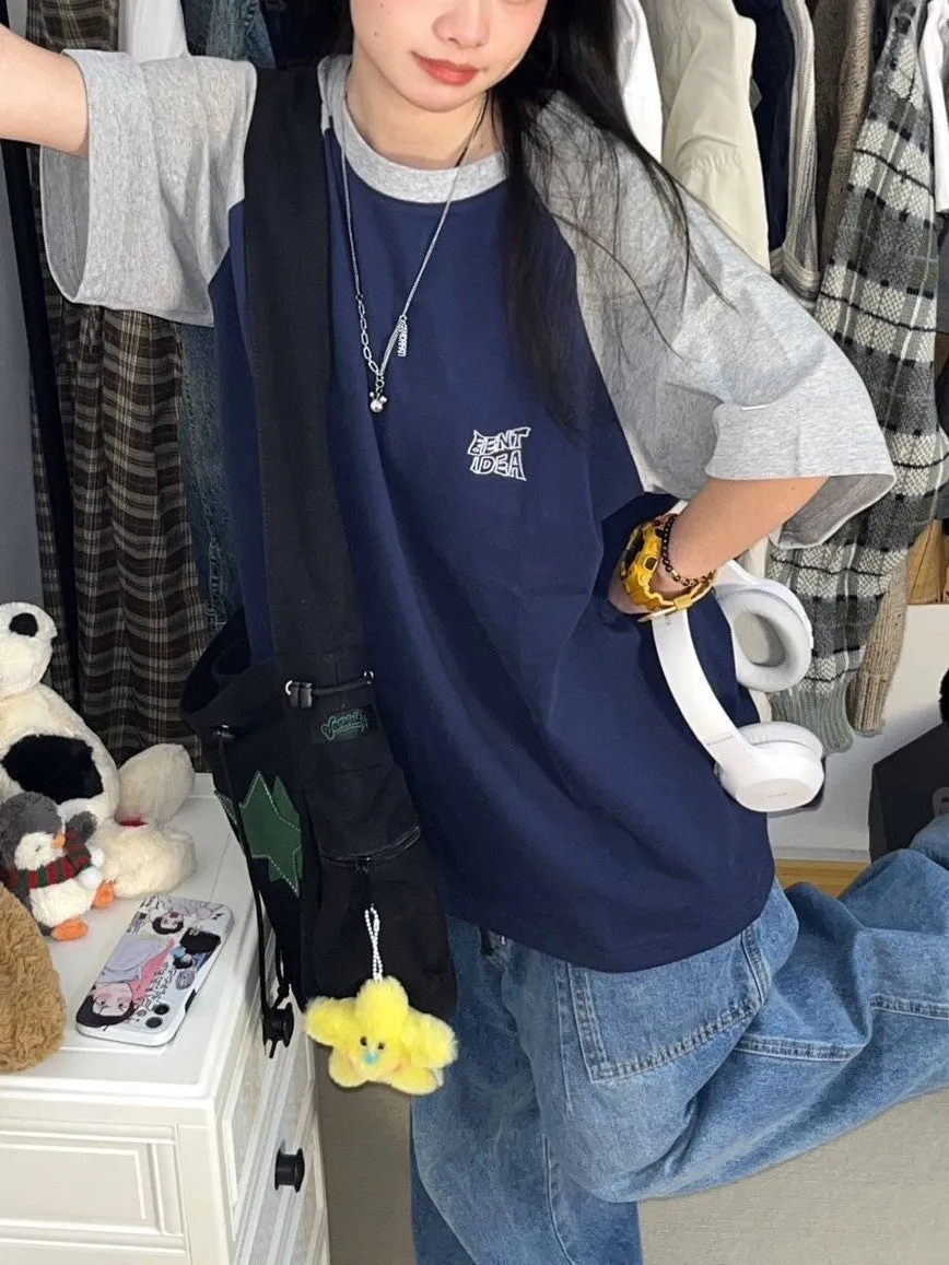 Retro Oversize Raglan Short Sleeve Top