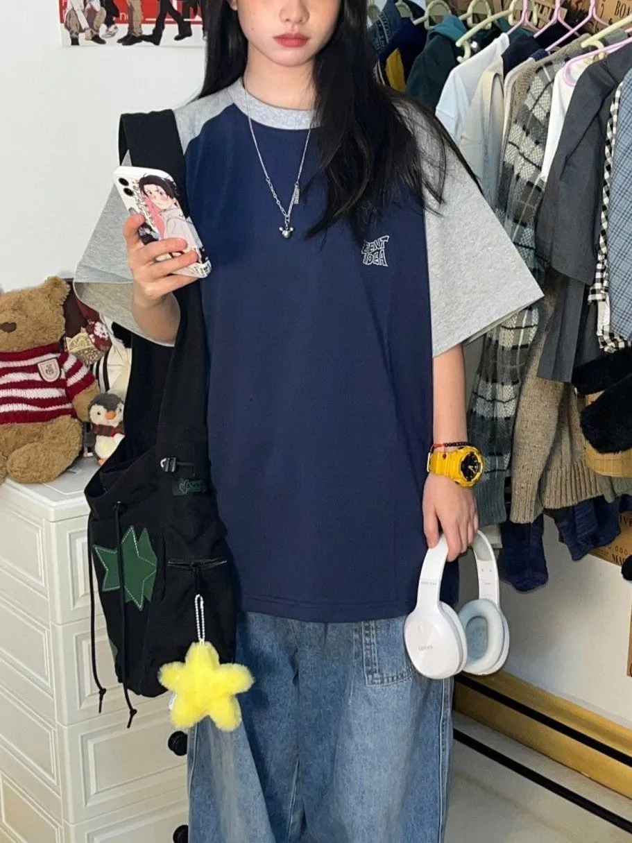 Retro Oversize Raglan Short Sleeve Top