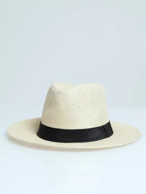 Ribbon Panama Hat - Natural/ Black