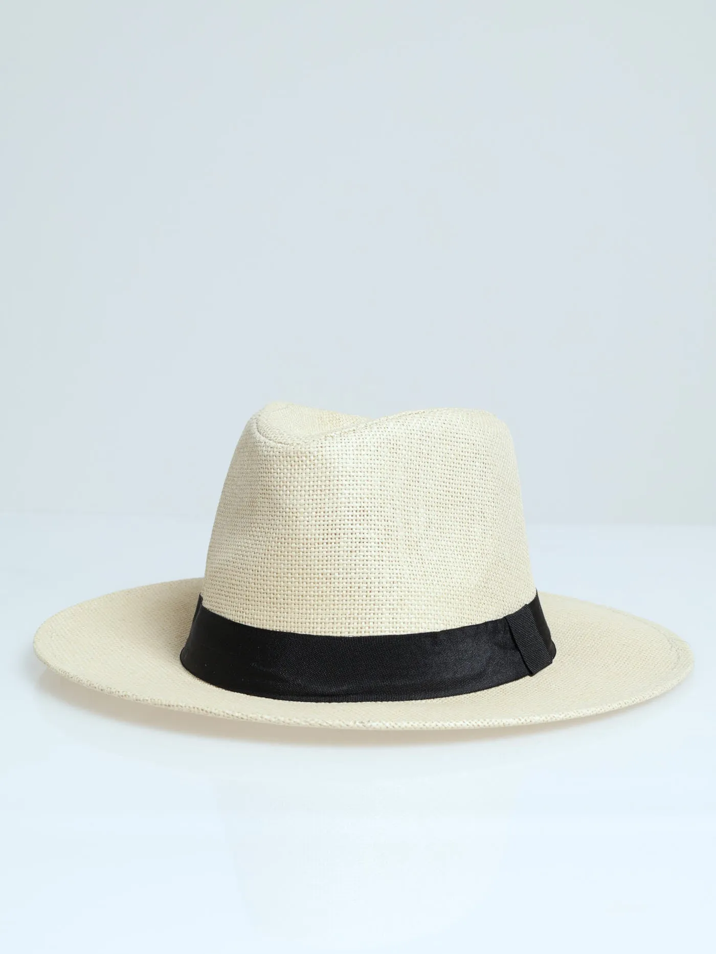 Ribbon Panama Hat - Natural/ Black