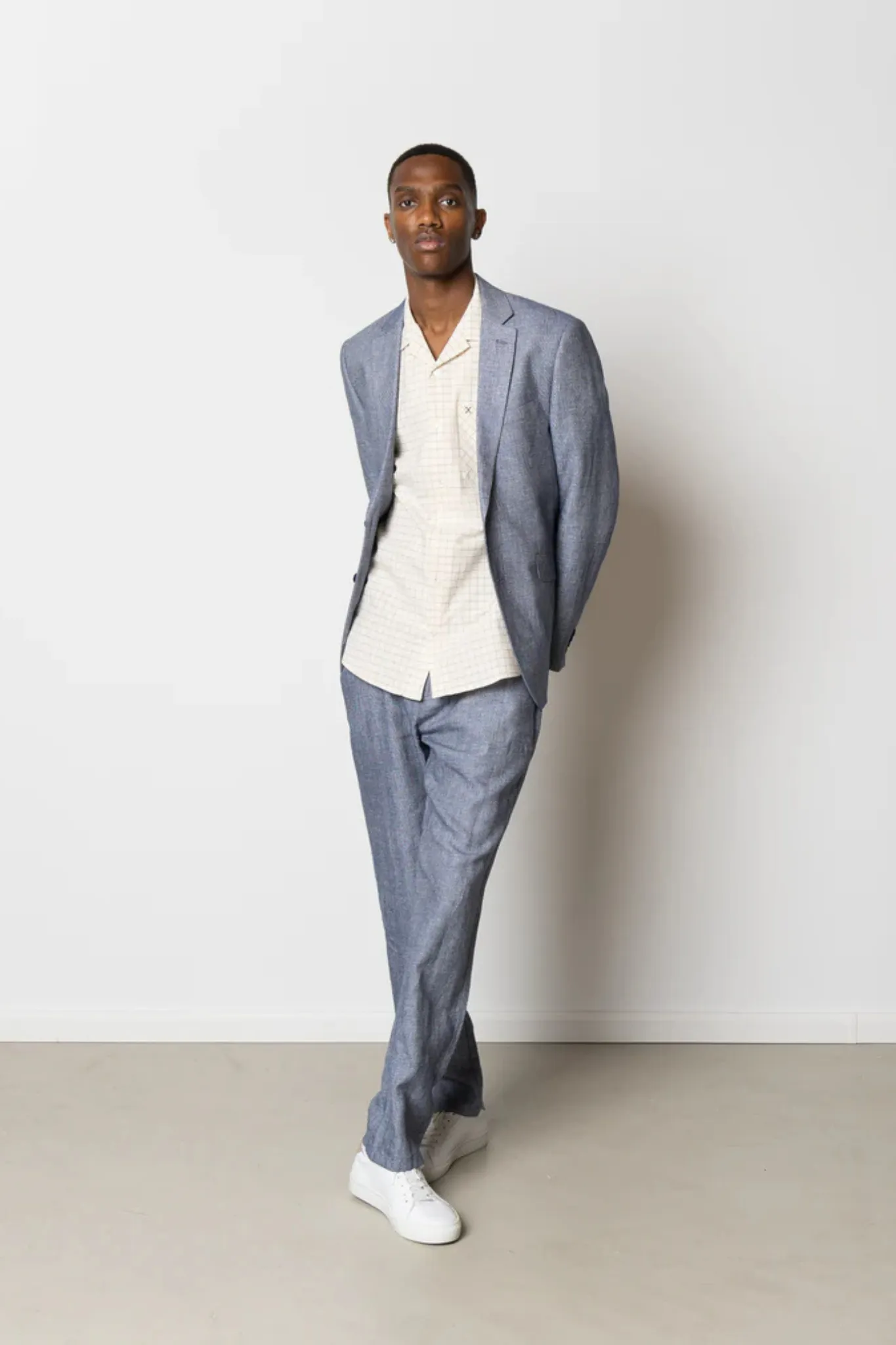 ROMAN LINEN UNCONSTRUCTED BLAZER - NAVY MELANGE