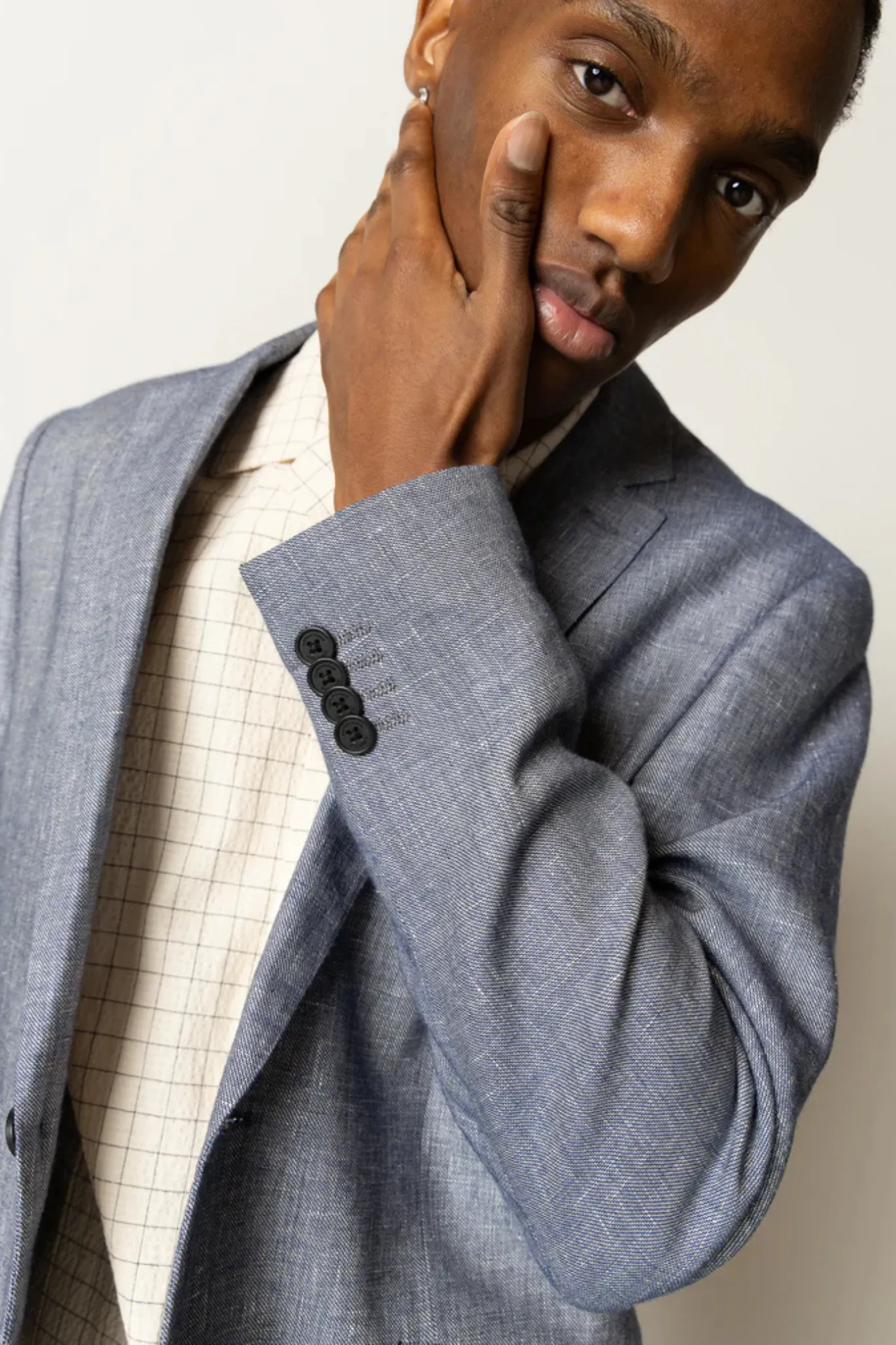 ROMAN LINEN UNCONSTRUCTED BLAZER - NAVY MELANGE