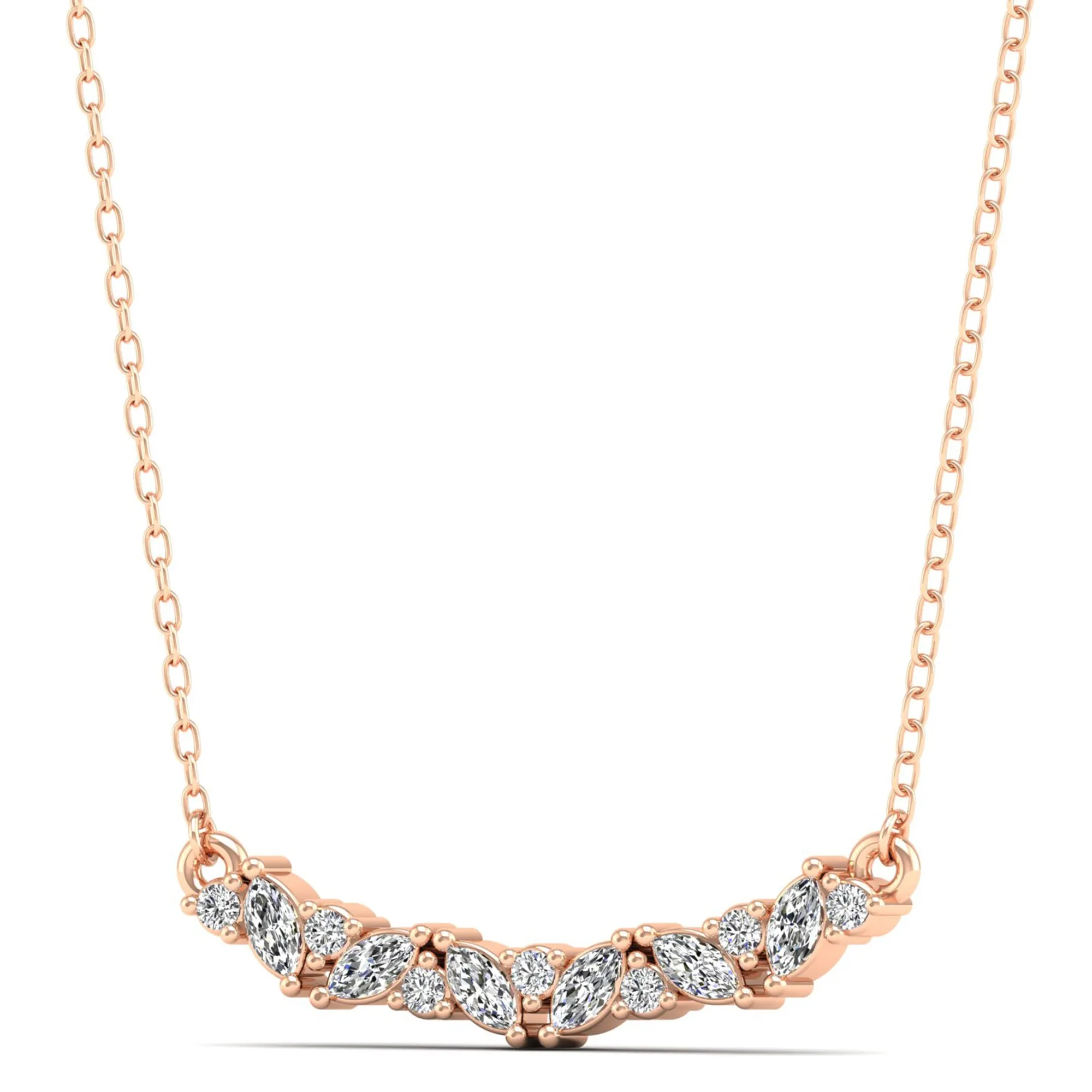 Round and Pear Diamond Bar Necklace