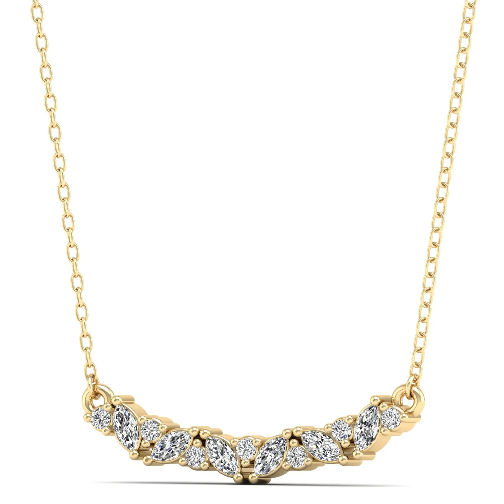 Round and Pear Diamond Bar Necklace