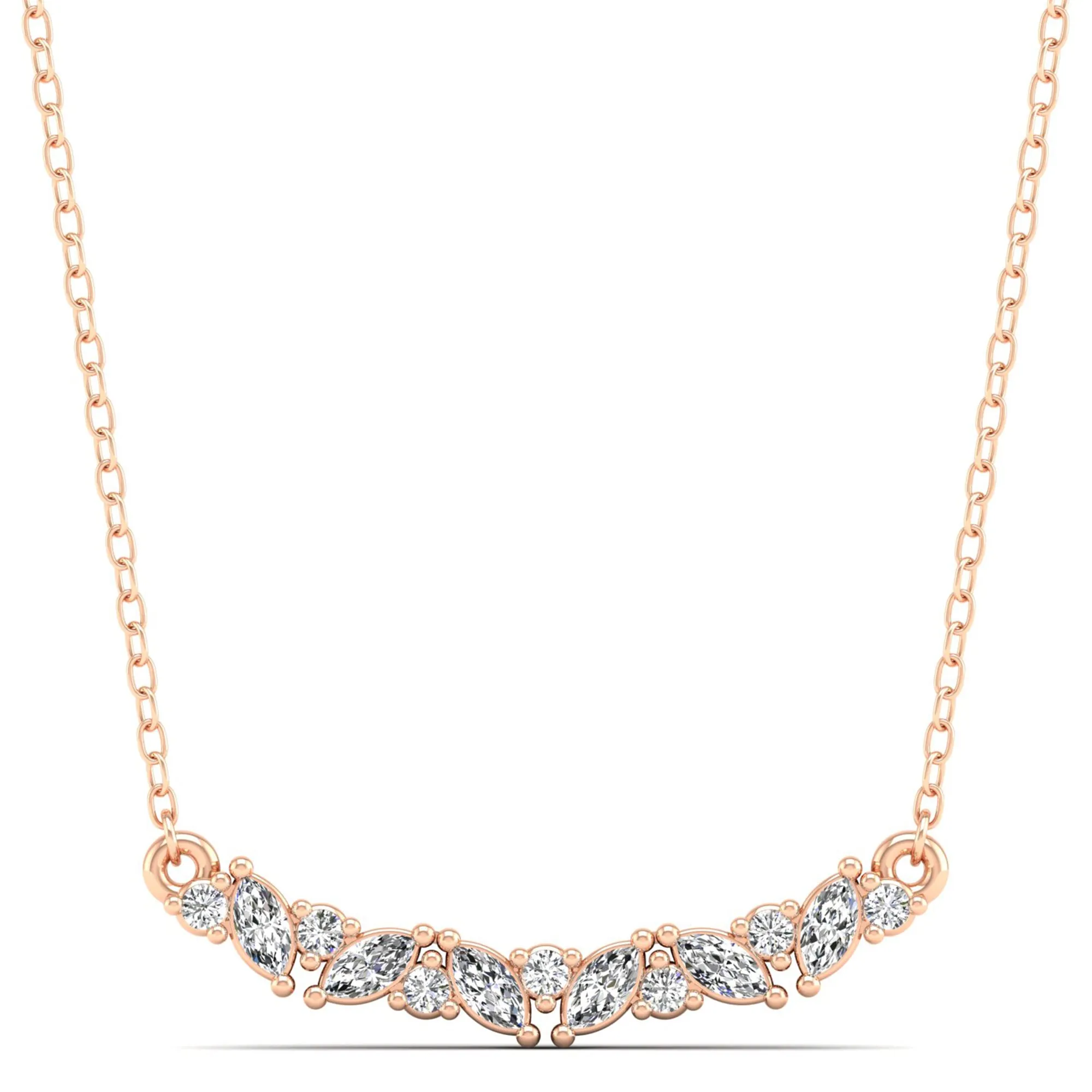 Round and Pear Diamond Bar Necklace