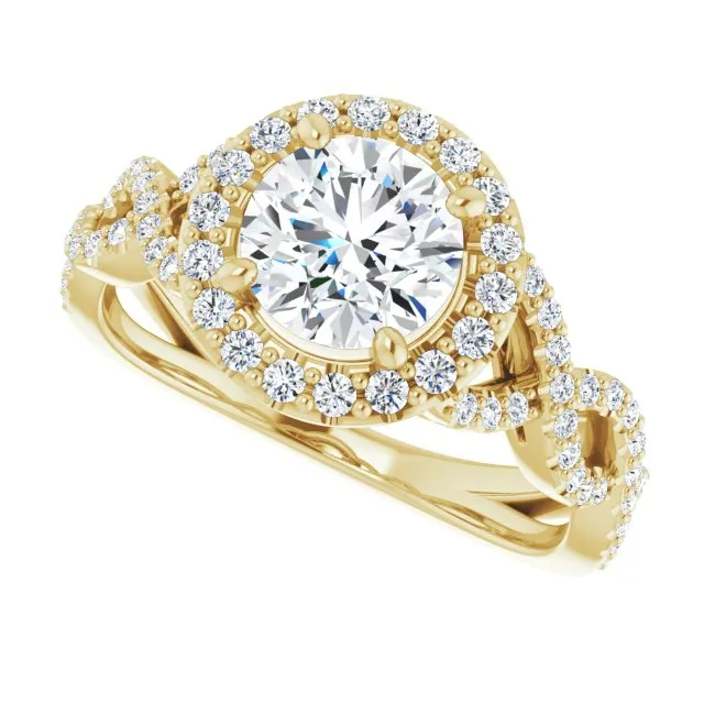 Round Diamond Halo Engagement Ring With Open Twist Band