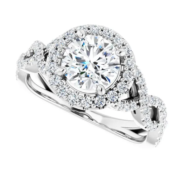 Round Diamond Halo Engagement Ring With Open Twist Band