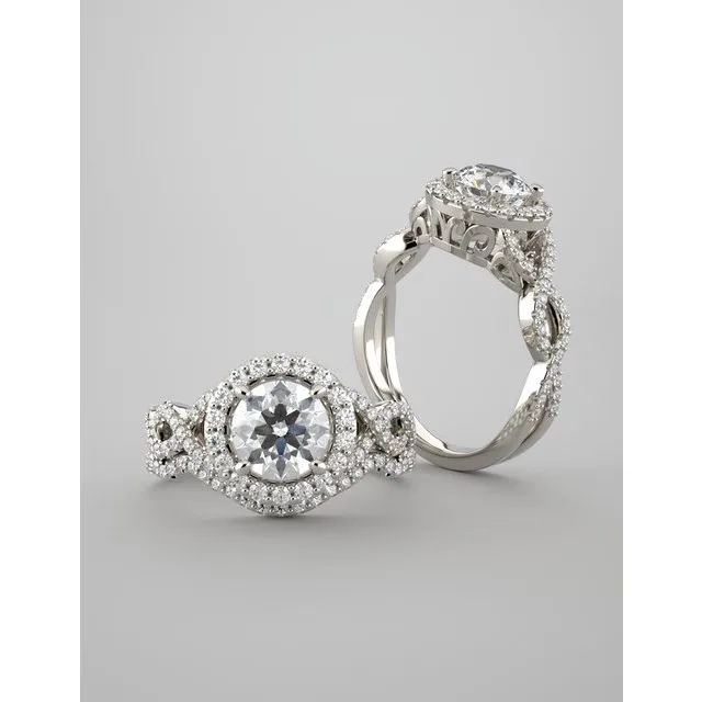 Round Diamond Halo Engagement Ring With Open Twist Band