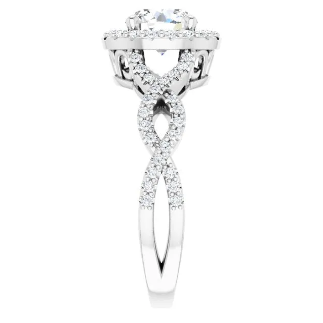 Round Diamond Halo Engagement Ring With Open Twist Band