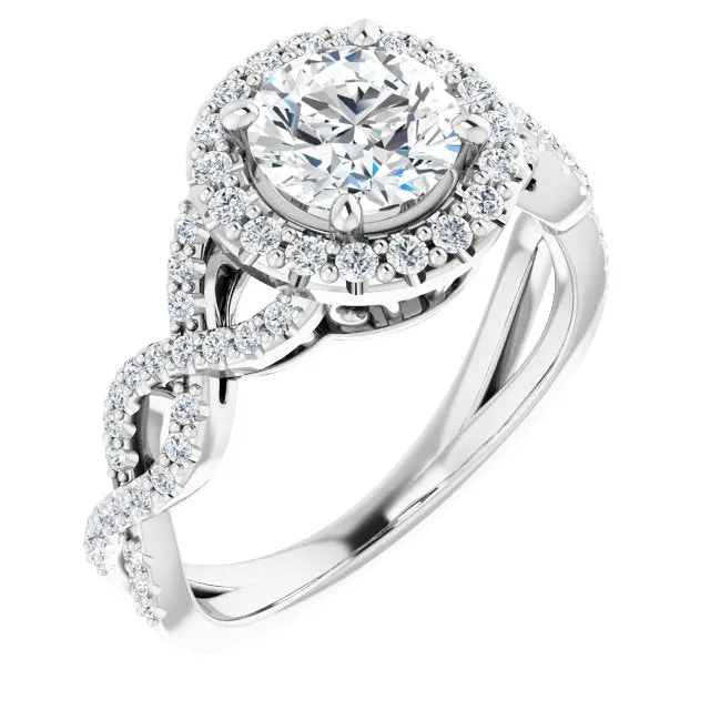 Round Diamond Halo Engagement Ring With Open Twist Band