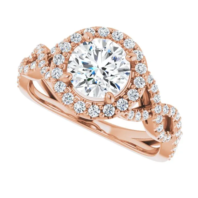 Round Diamond Halo Engagement Ring With Open Twist Band