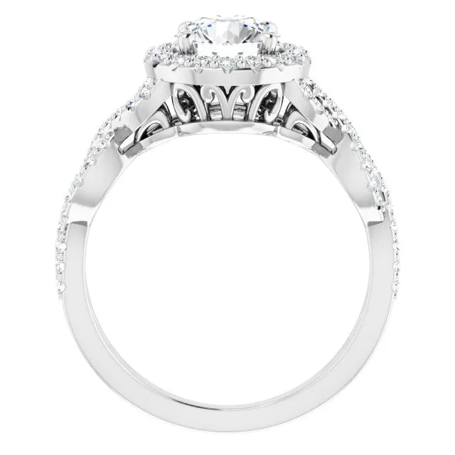 Round Diamond Halo Engagement Ring With Open Twist Band