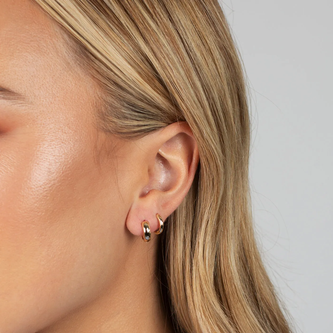 Rounded High Polished Huggie  Earring 14K