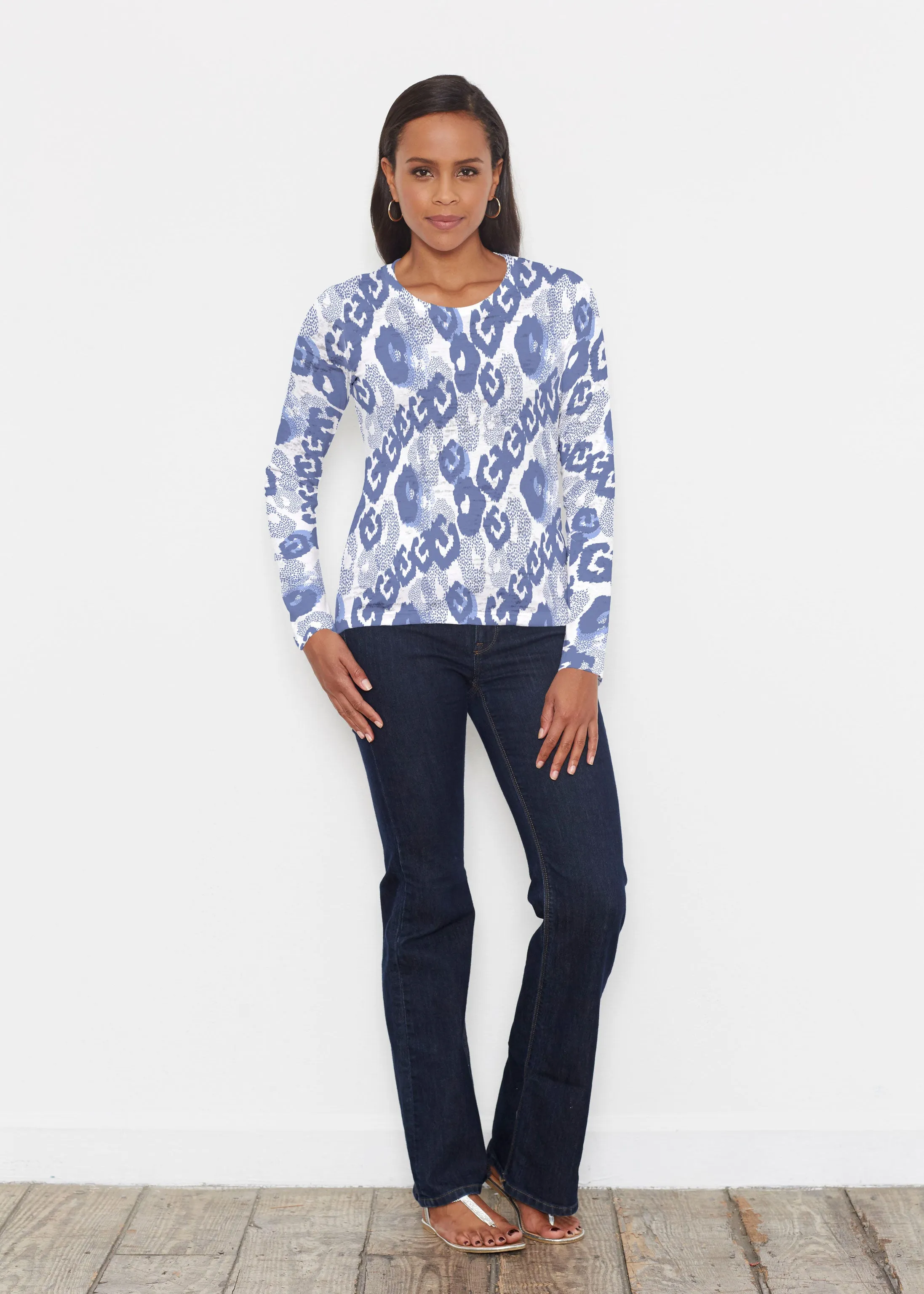 Royal Blue Ikat (7808) ~ Signature Long Sleeve Crew Shirt