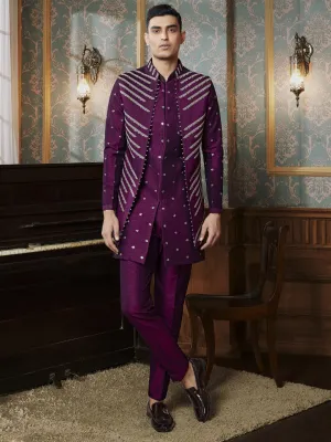 Royal Wine Hue Embroidered Indo Western set