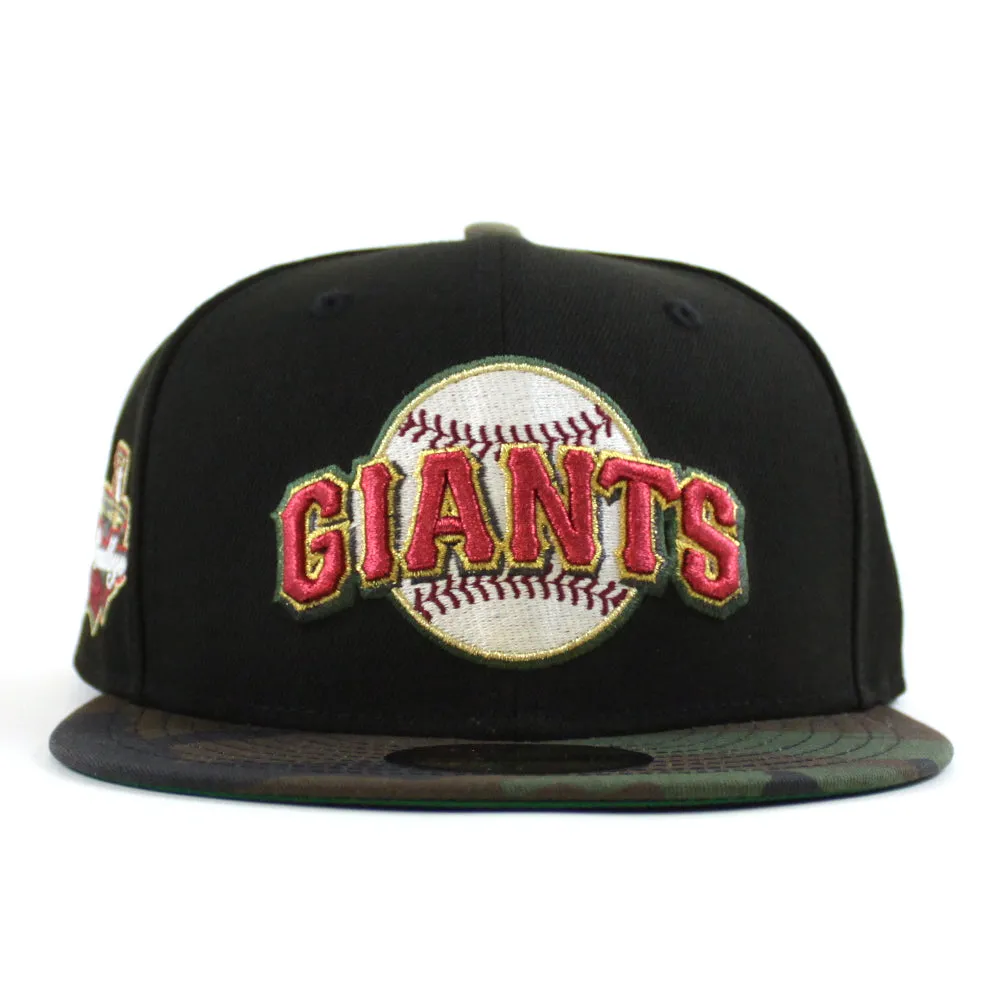 San Francisco Giants Tell It Goodbye patch New Era 59Fifty Fitted Hat (Black WoodLand Camo Green Under Brim)