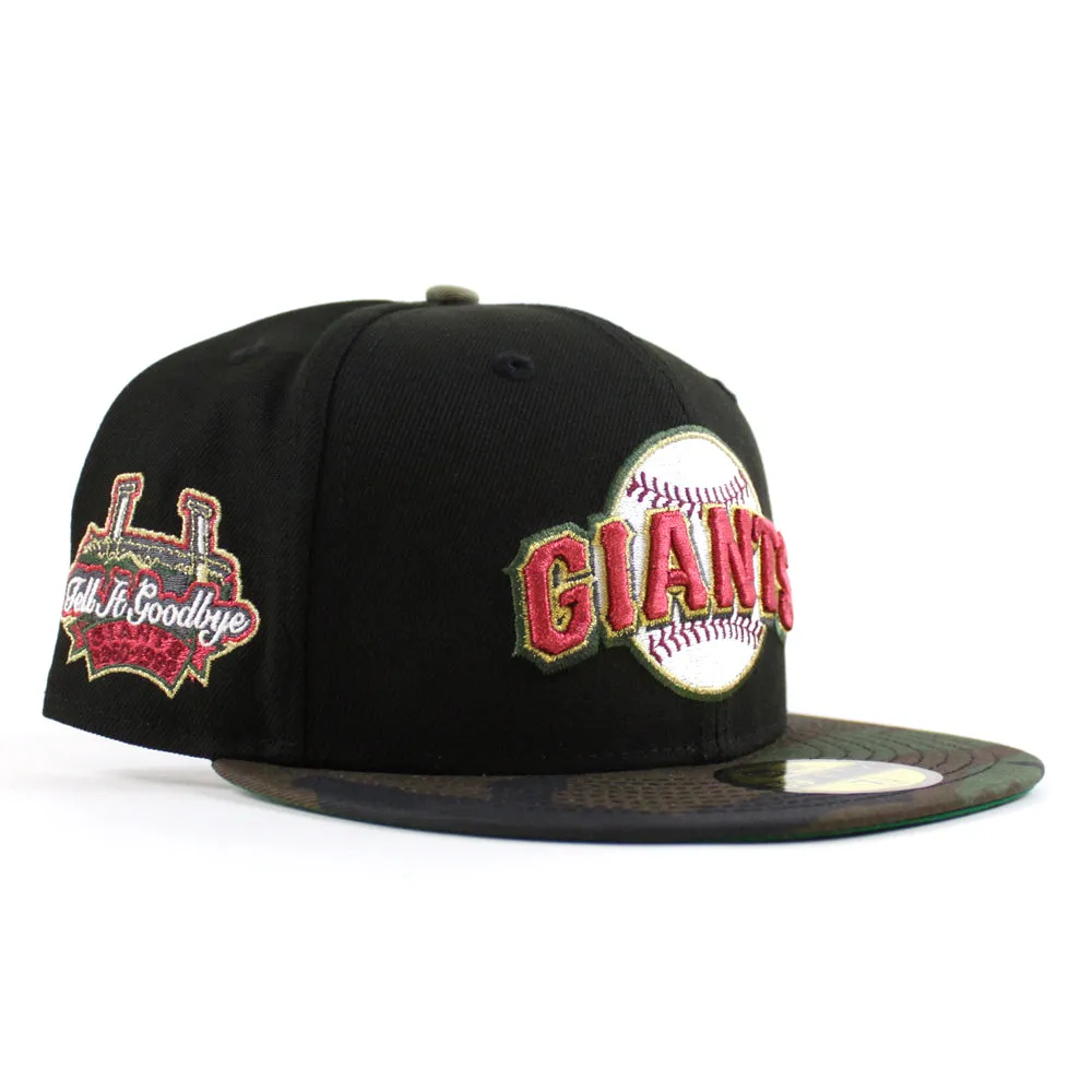 San Francisco Giants Tell It Goodbye patch New Era 59Fifty Fitted Hat (Black WoodLand Camo Green Under Brim)