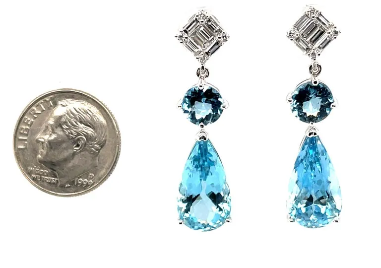 Santa Maria Aquamarine and Diamond Dangle Earrings in 18k White Gold